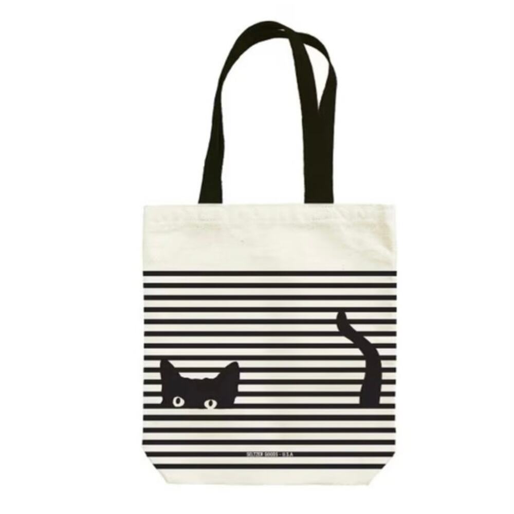 Seltzer Goods Black Cat Striped Canvas Tote Bag